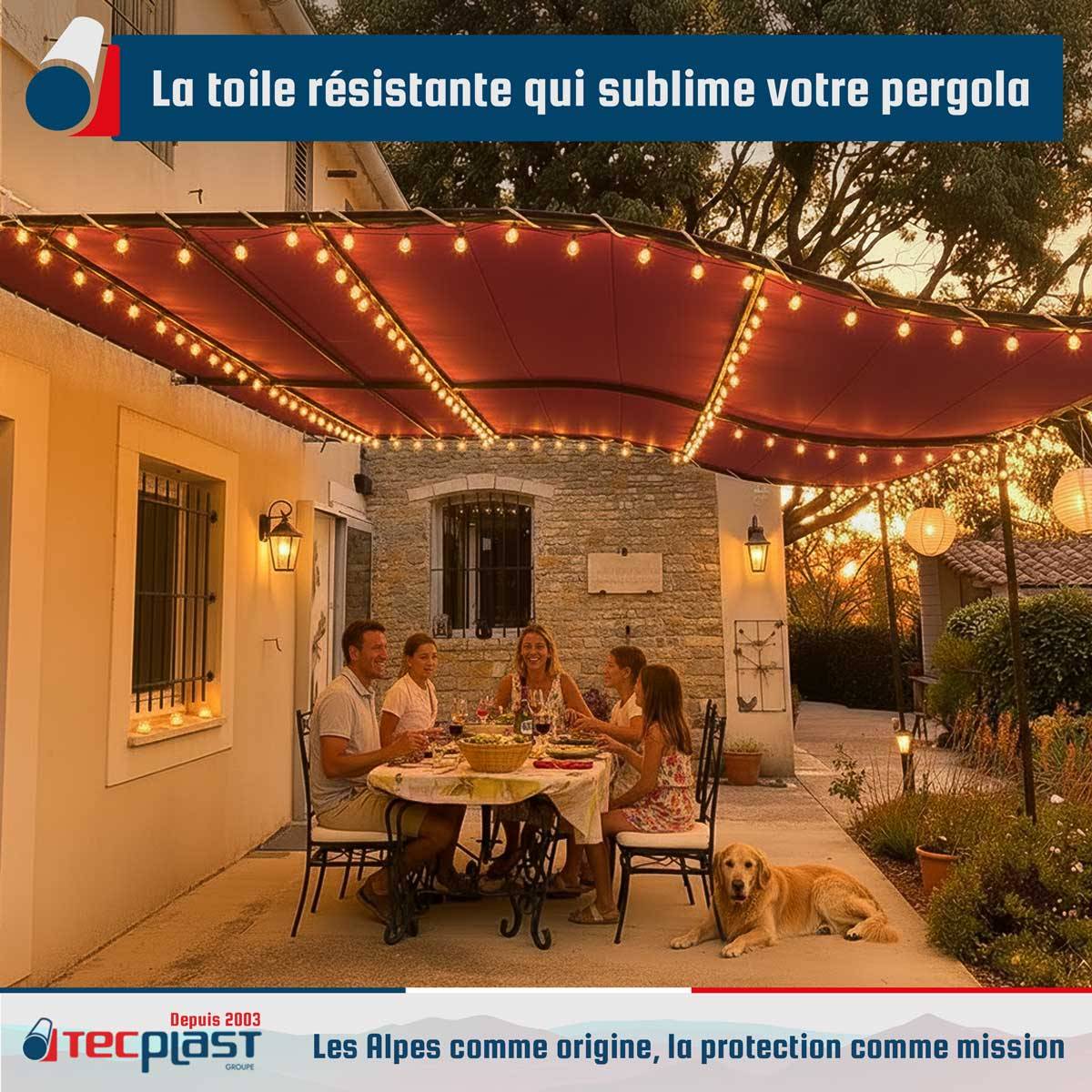 Pack Toile Pergola Rouge Bordeaux 3x4 m Tecplast lp506pr + Sandow Blanc 20m-1