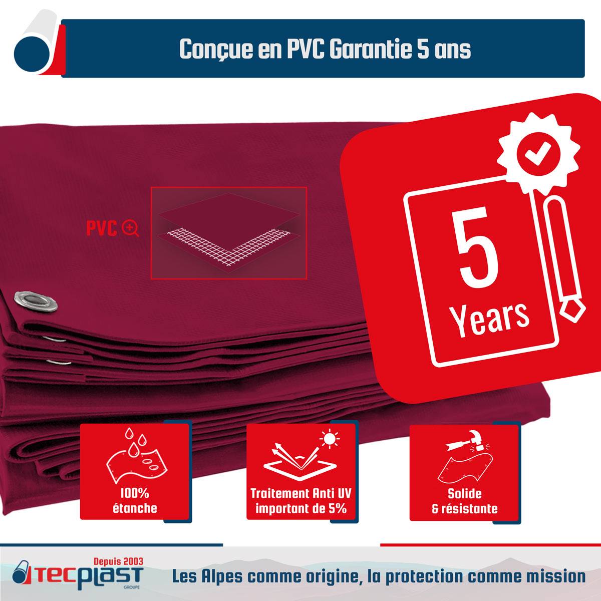 Bâche pour carport Tecplast lp506cp 2,5x3 m - rouge bordeaux - garantie 5 ans-1