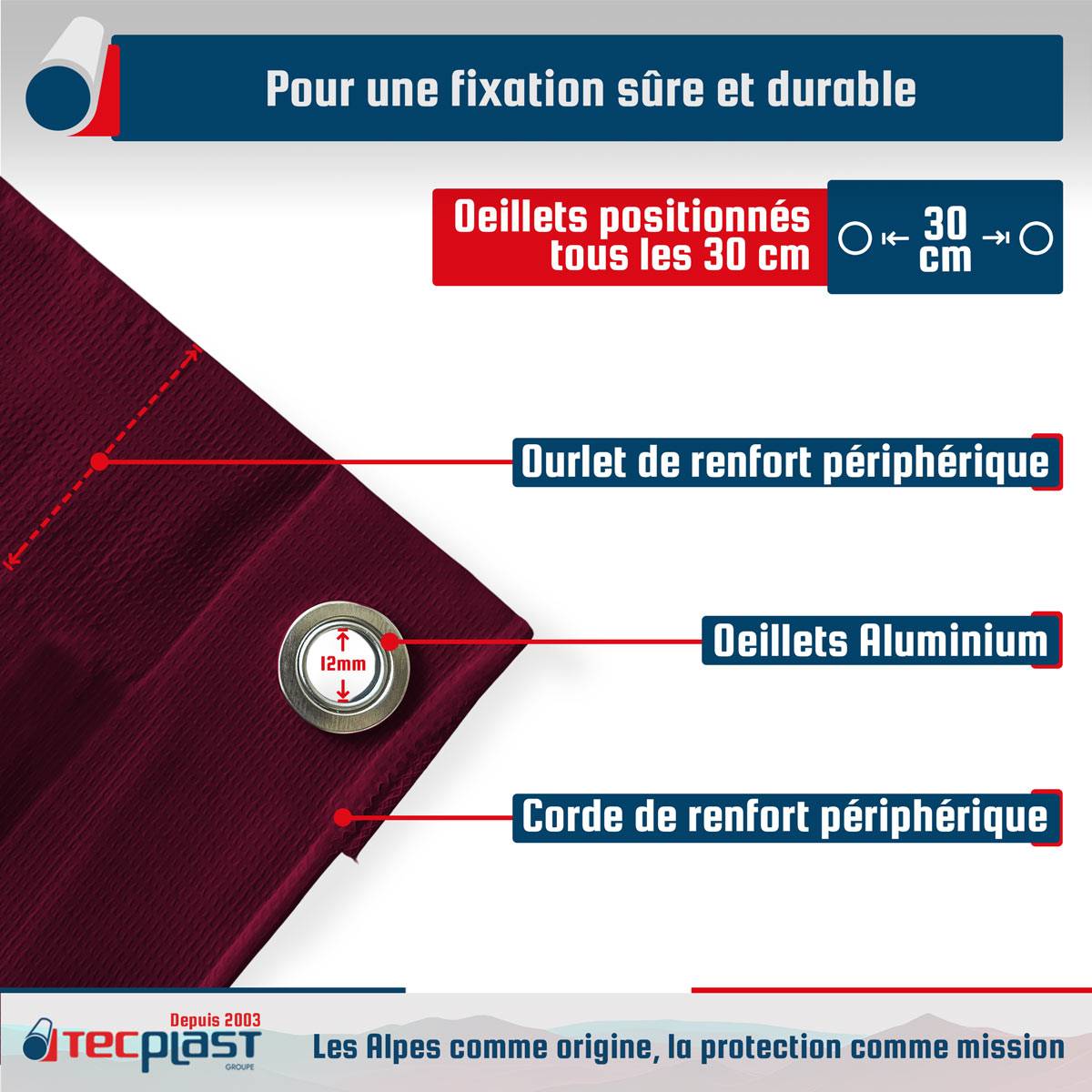 Bâche pour carport Tecplast lp506cp 2,5x3 m - rouge bordeaux - garantie 5 ans-3
