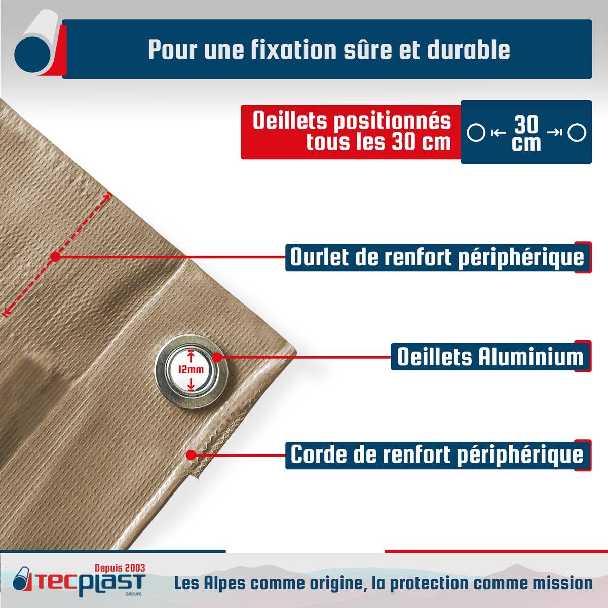 Bâche brise-vue Tecplast lp506bv 2,5x3 m - beige foncé - garantie 5 ans-3