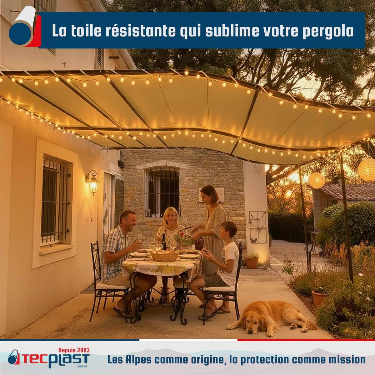 Pack Toile Pergola Beige foncé 3x4 m Tecplast lp506pr + Sandow Blanc 20m-4