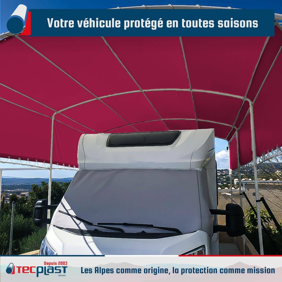Bâche pour carport Tecplast lp506cp 2,5x3 m - rouge bordeaux - garantie 5 ans-4