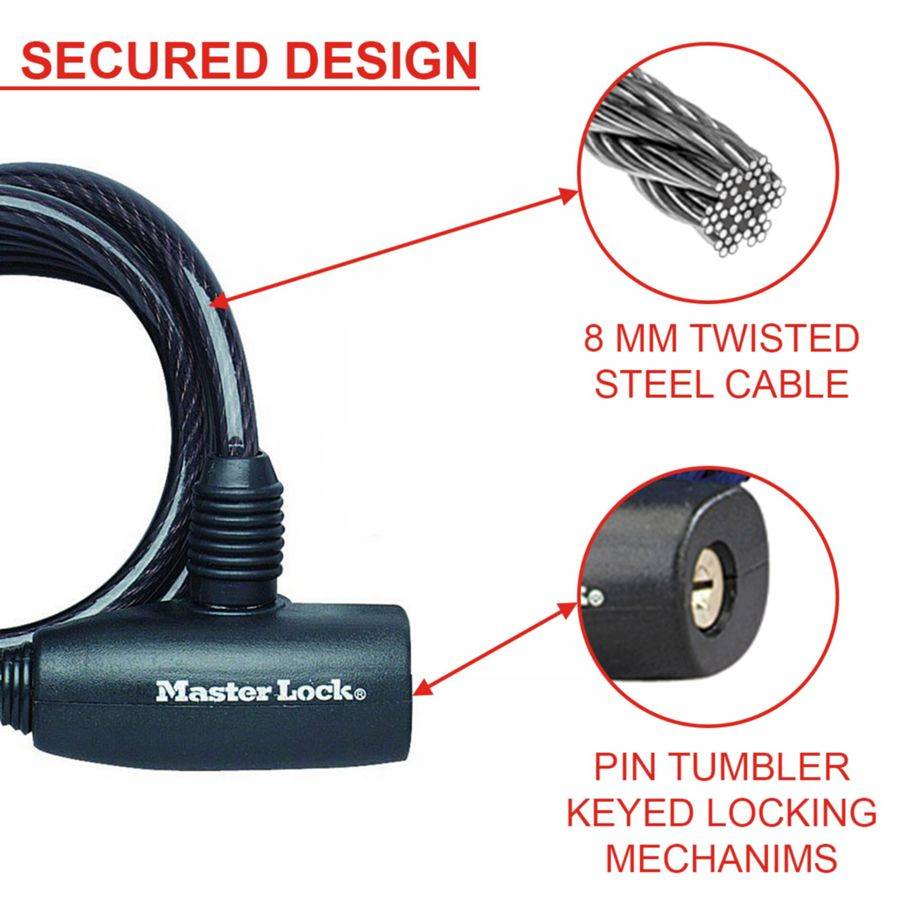MASTER LOCK Cable Antivol Vélo [1,8 m Câble] [Clé] [Extérieur] 8126EURDPRO-1