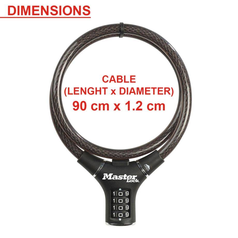 MASTER LOCK Cable Antivol Vélo [90 cm Câble] [Combinaison] [Extérieur] 8229EURDPRO-1