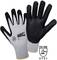 Gants de travail en tissu gris avec revêtement noir sur la paume. Logos et marquages EN 388 4131.