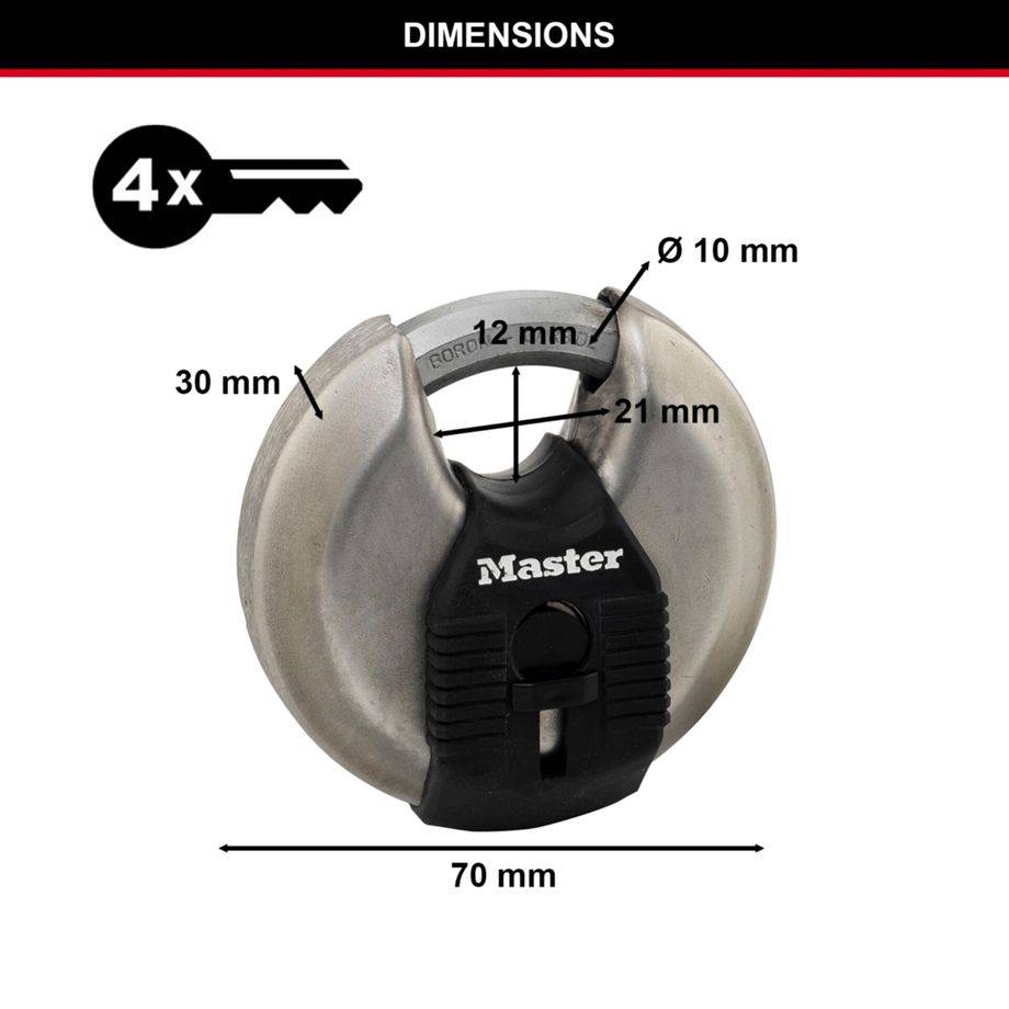 MASTER LOCK Cadenas Rond [A Clé] [Acier Inoxydable] [Extérieur] [Lot de 2] M40EURT-1