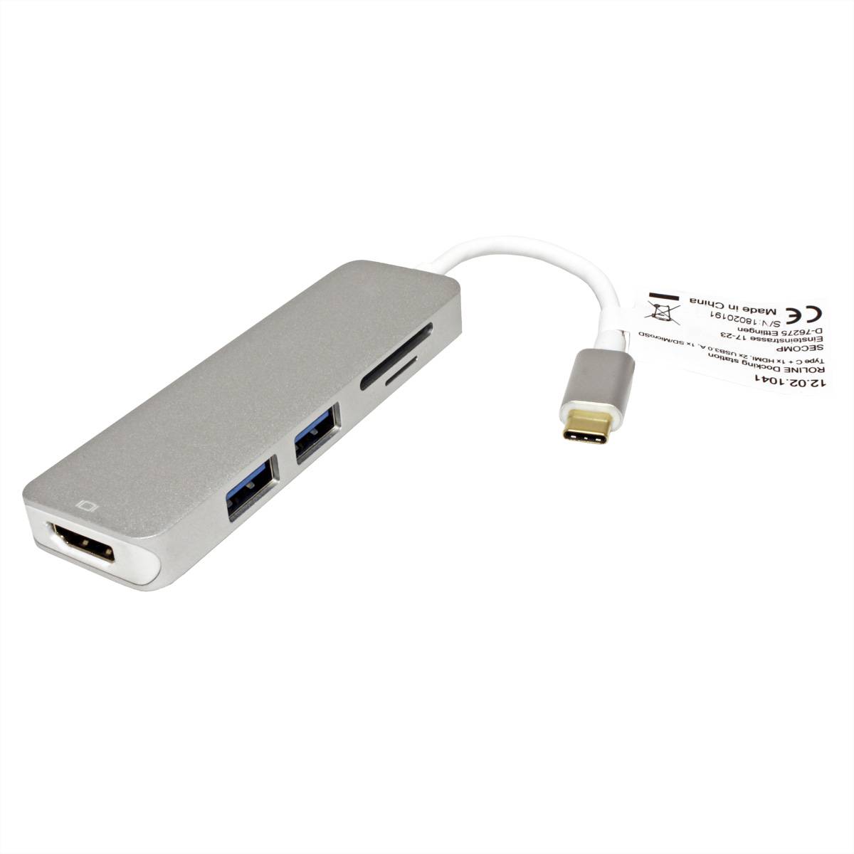 ROLINE Station d'accueil USB Type C, 4K HDMI, 2x USB 3.2 Gen 1, Card Reader-1