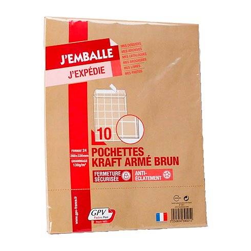 Pochette kraft armé brun 260 x 330 mm 130 g - Boîte de 10-1