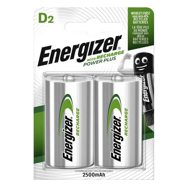 Batterie Energizer NiMH, Mono, D, HR20, 1,2 V/2 500 mAh Power Plus, préchargée, blister (lot de 2)-2