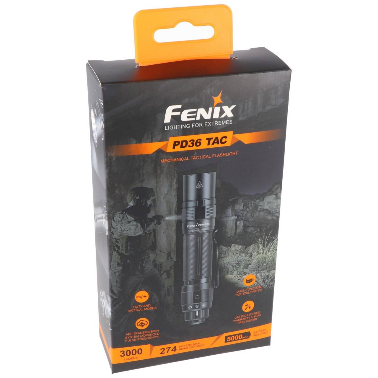 Lampe de poche LED Fenix PD36 TAC Lampe de poche tactique avec interrupteur rotatif à une main Max 3000 Lumens...-1