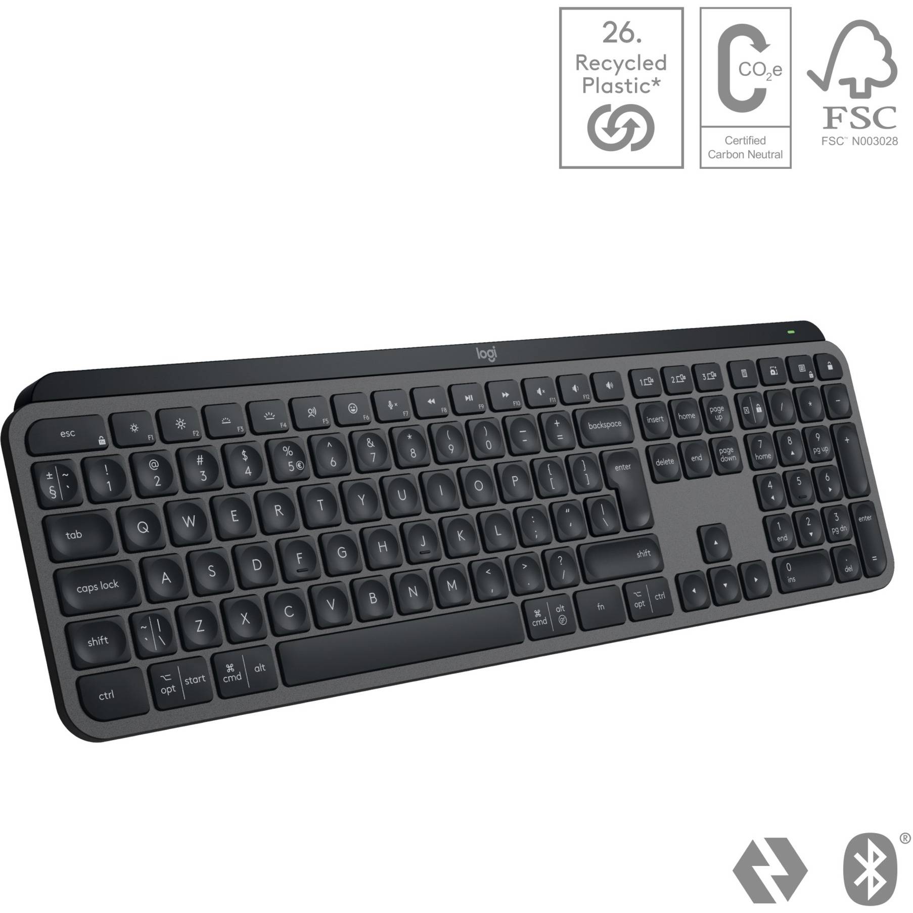 Logitech Master MX Keys S, Sans fil, Bluetooth, Commutateur de touche « ciseaux », QWERTY, LED, Graphite-1