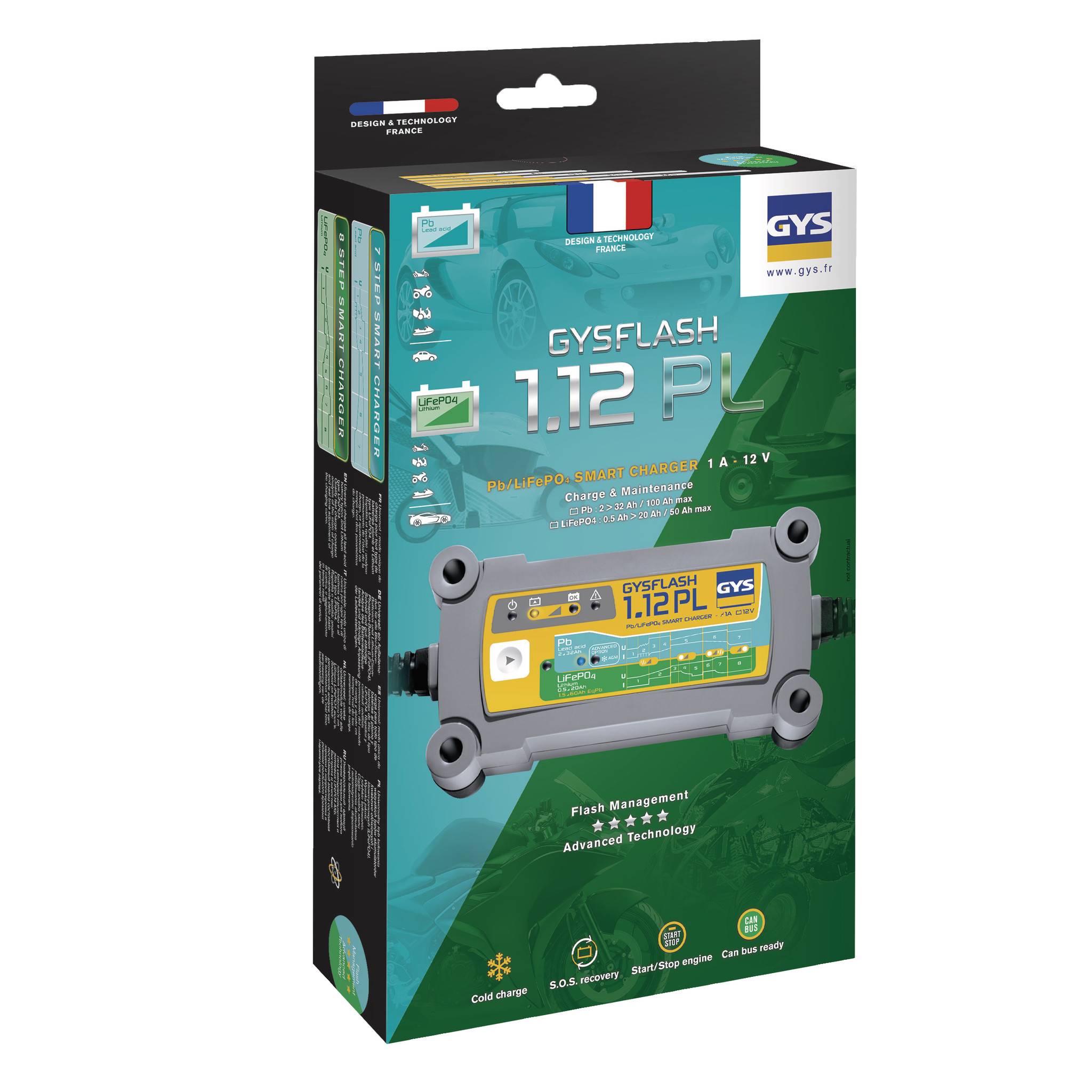 Chargeur batterie Plomb/LiFePO4 12V 1A de 2 à 32Ah GYSFLASH 1.12PL-3