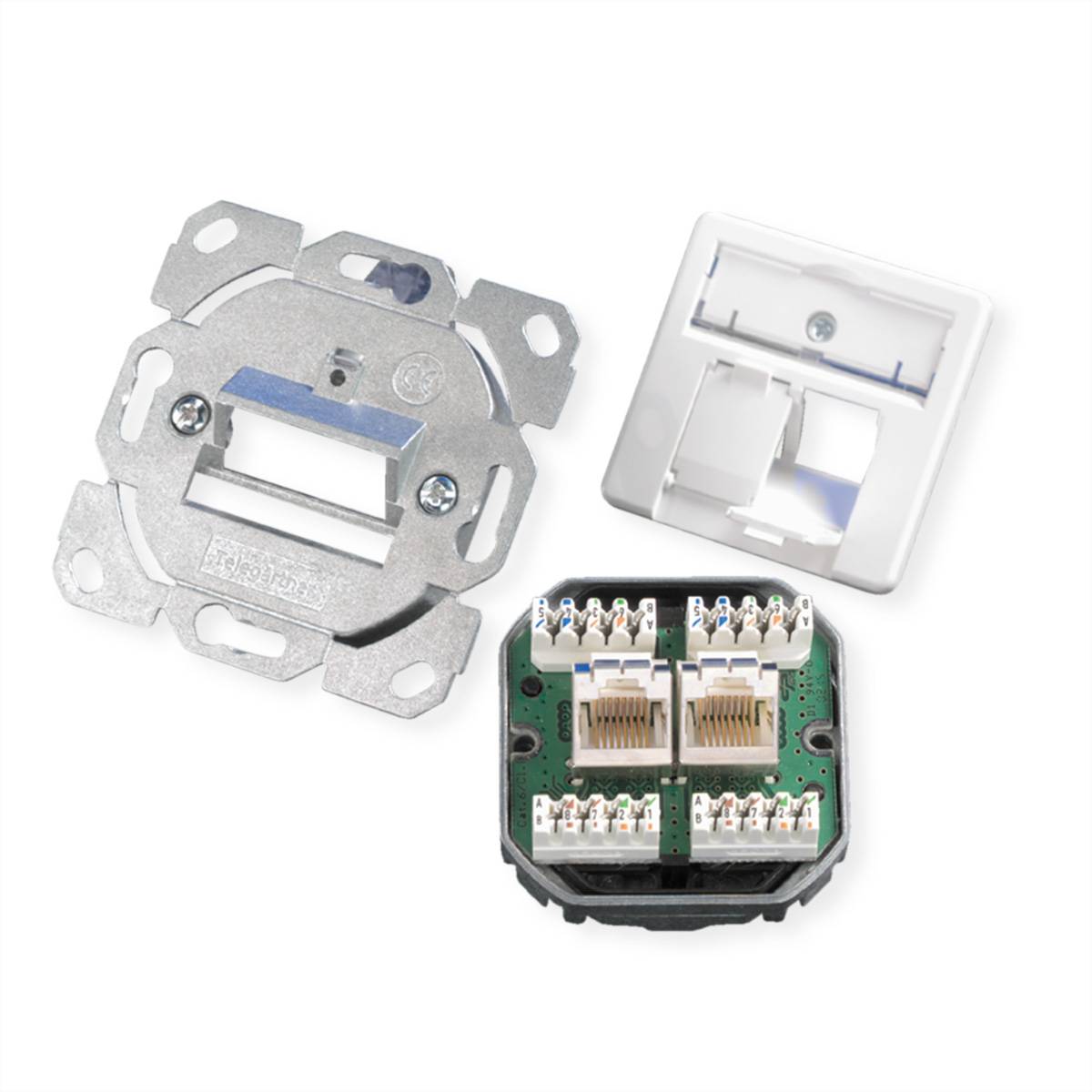 Prise réseau encastré insert avec plaque centrale CAT 5e 2 ports Telegärtner 100022940 blanc-alpin-2