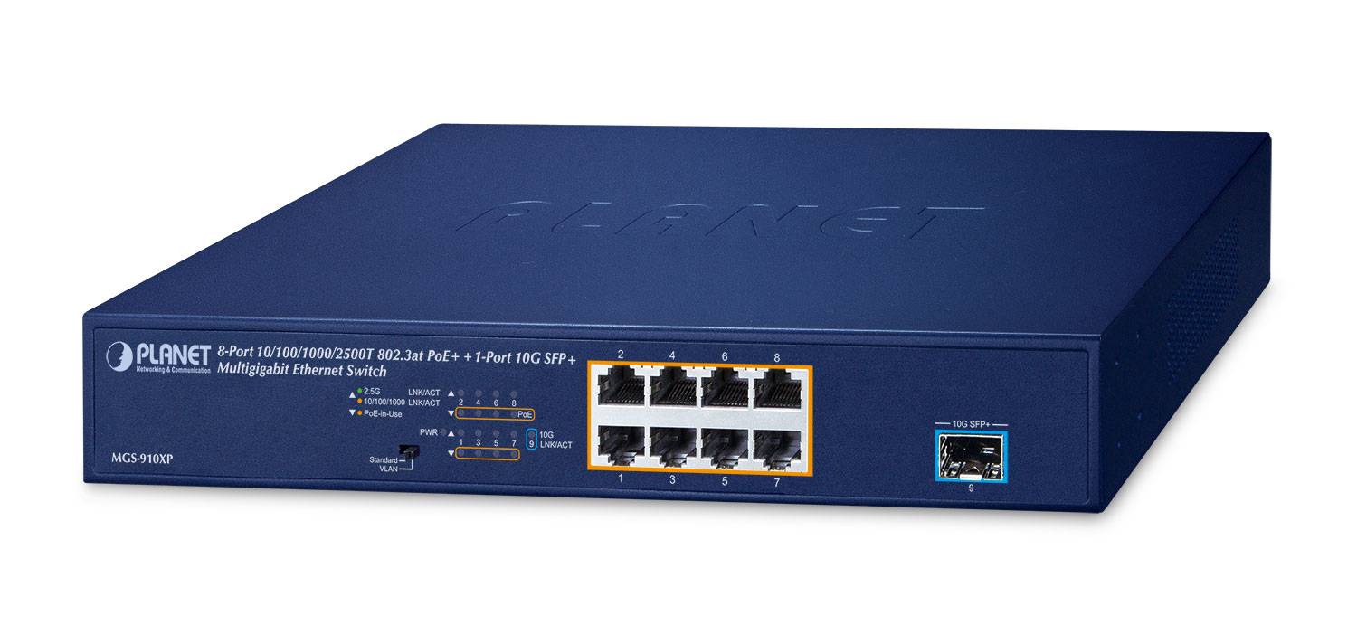 PLANET MGS910XP Switch 8p Multi-Gigabit PoE+ 120W & 1 SFP+ 10G-0