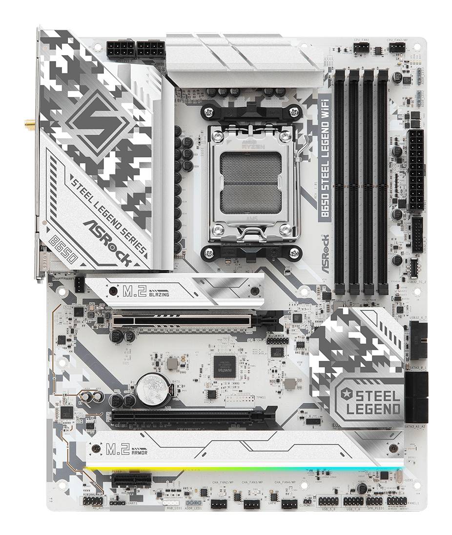 Asrock B650 Steel Legend WiFi, AMD, Emplacement AM5, AMD Ryzen 7000 Series, DDR5-SDRAM, 192 Go, DIMM-2