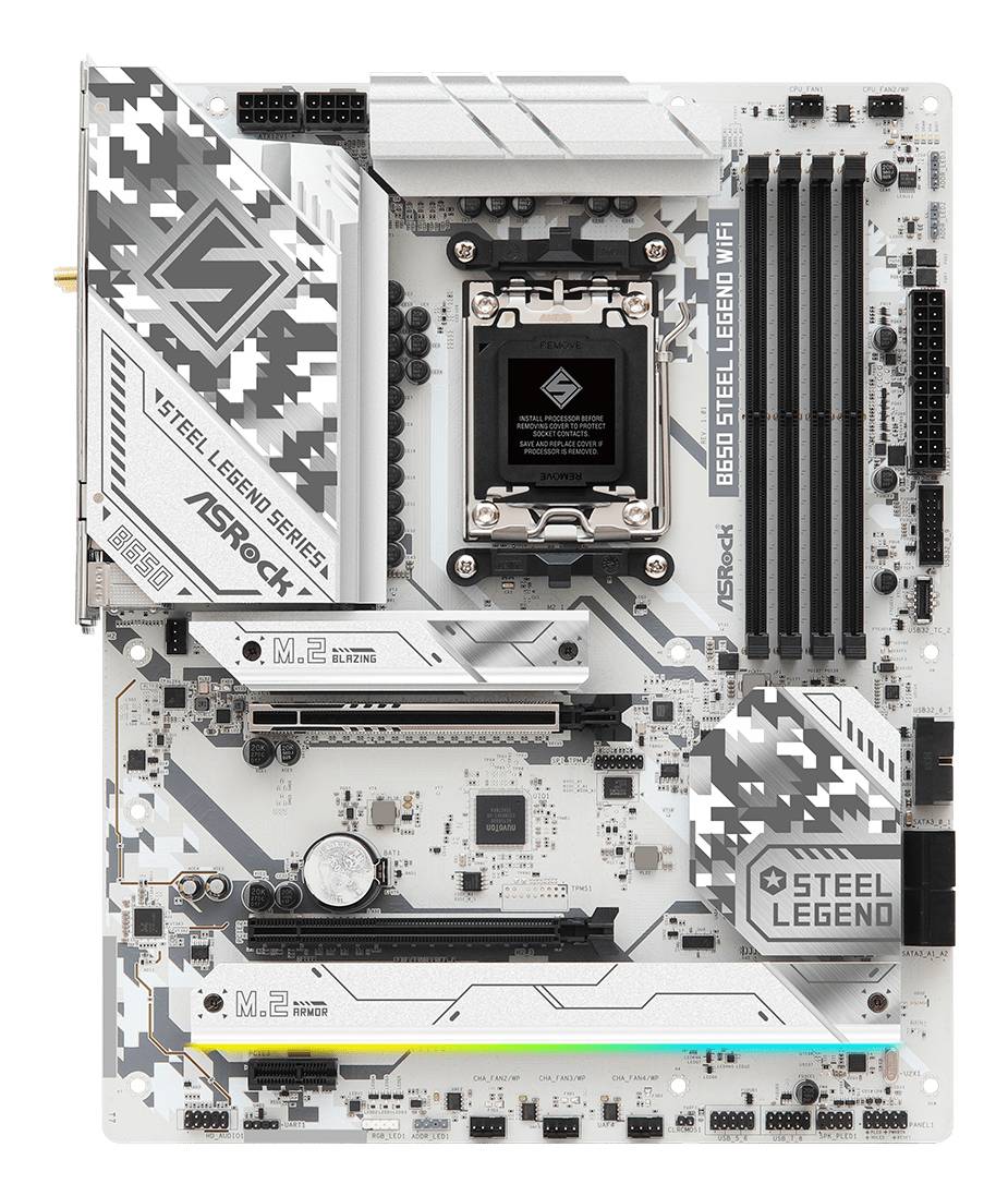Asrock B650 Steel Legend WiFi, AMD, Emplacement AM5, AMD Ryzen 7000 Series, DDR5-SDRAM, 192 Go, DIMM-3