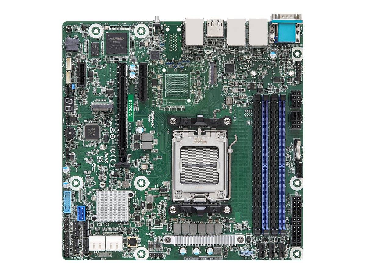 ASRock B650D4U, 1xSKT AM5, AMD Ryzen 7000, B650E, 4xDIMM, SATA, 2xM.2, 2x1GbE, IPMI-0