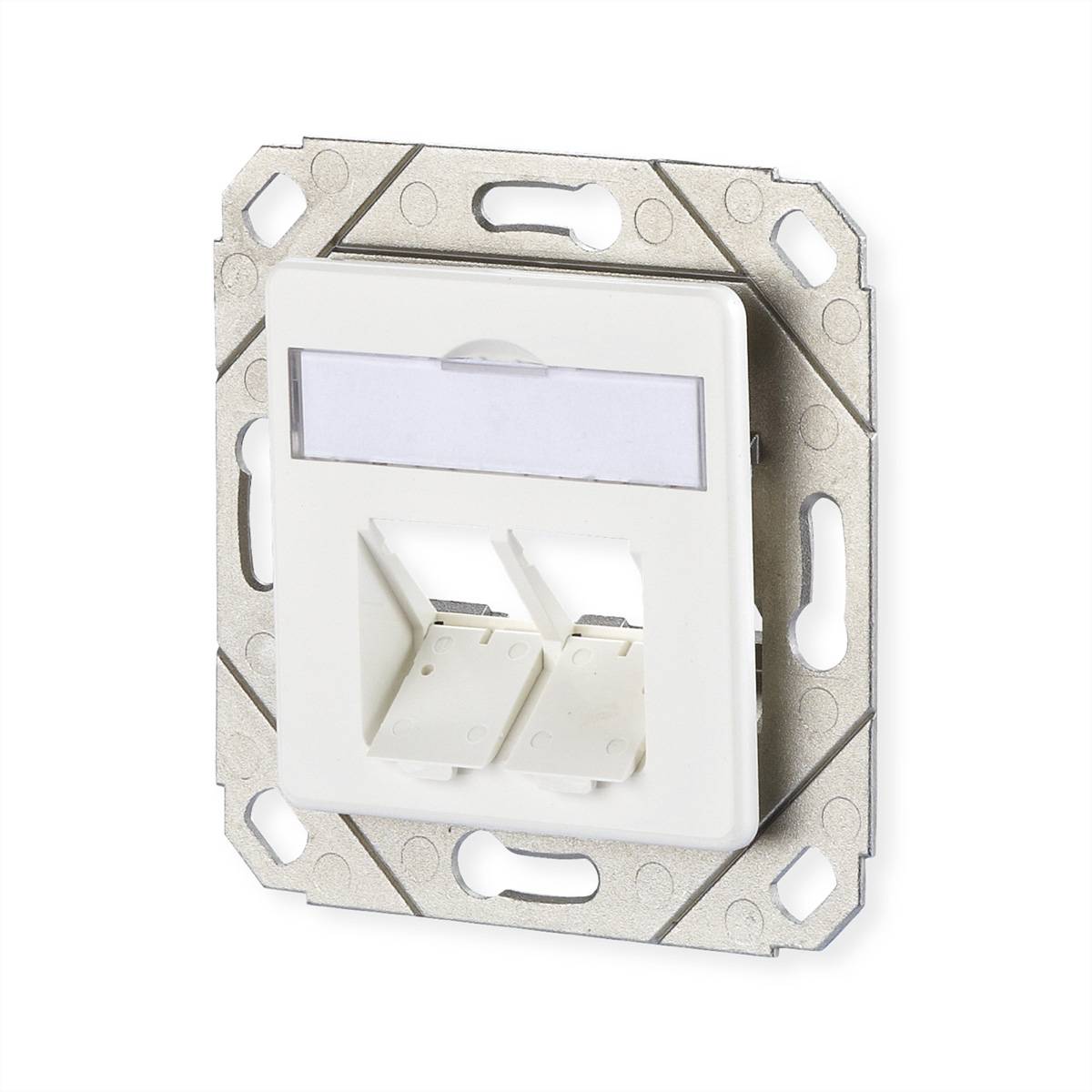 Metz Connect Prise réseau encastré insert avec plaque centrale non équipé 2 ports blanc pur (RAL 9010)-1
