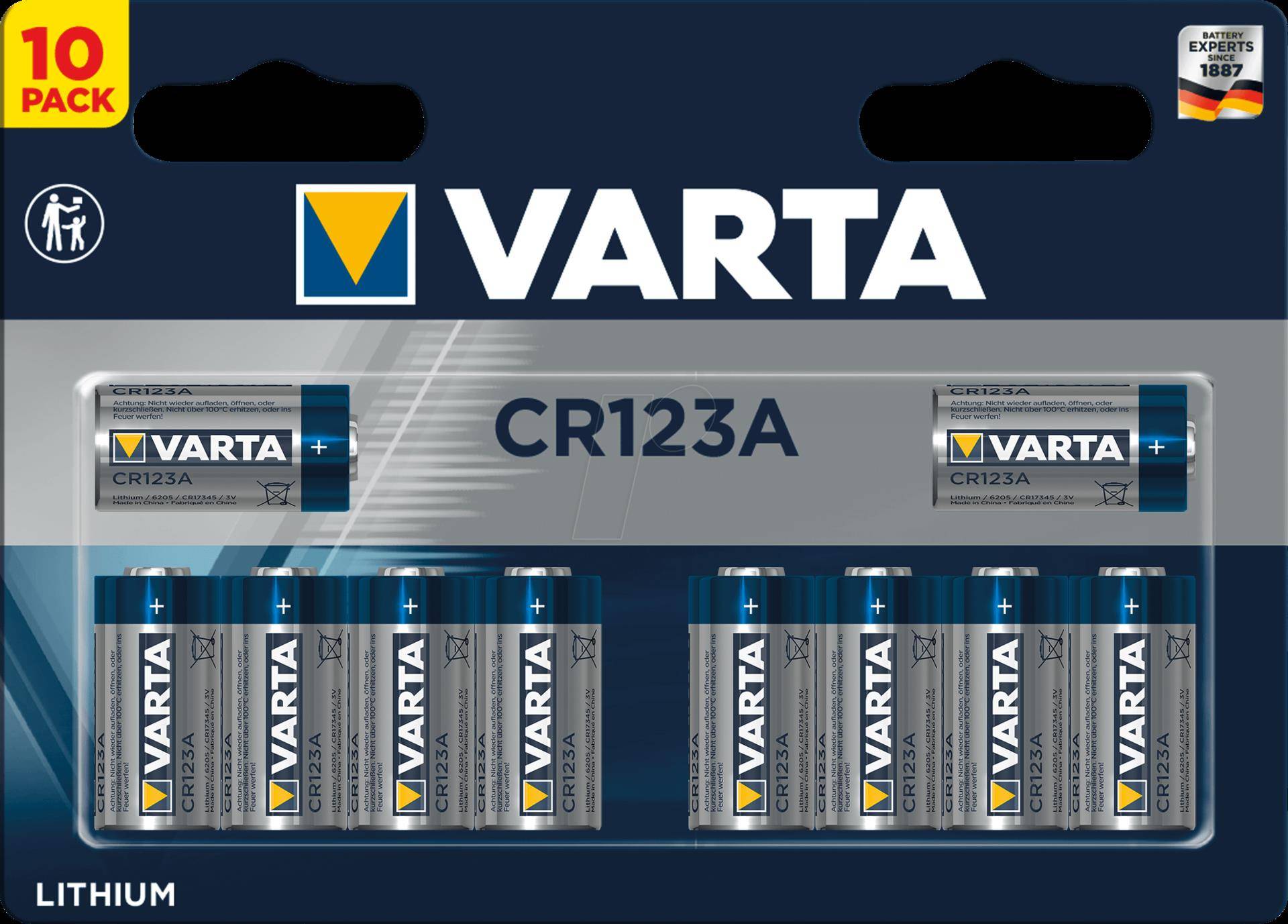 Pile Varta au lithium, CR123A, photo 3 V, blister de vente au détail (paquet de 10)-1