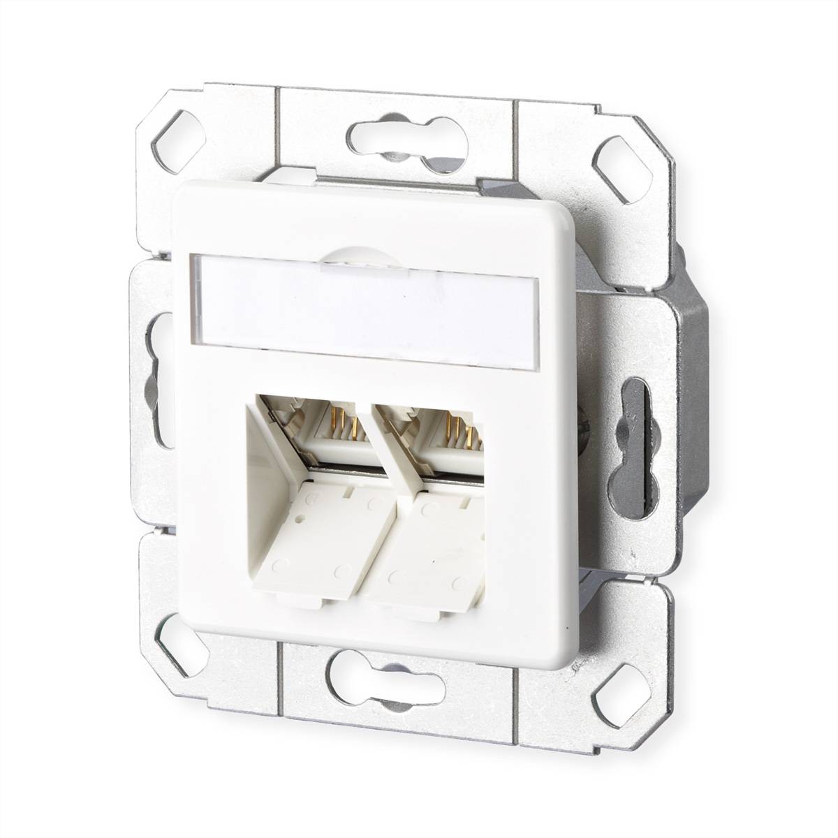 Prise réseau encastré insert avec plaque centrale CAT 6a 2 ports Metz Connect 130C381102-I blanc pur-1