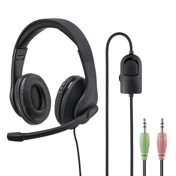 Hama   Micro-casque supra-auriculaire filaire Stereo noir  volume réglable, mise en sourdine du microphone ordinateur