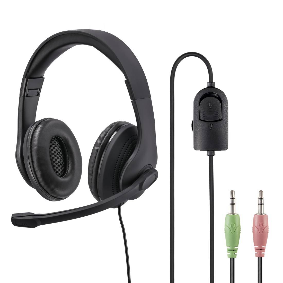 Hama Micro-casque supra-auriculaire filaire Stereo noir volume réglable, mise en sourdine du microphone ordinateur-0