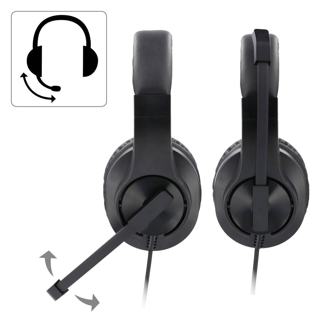 Hama Micro-casque supra-auriculaire filaire Stereo noir volume réglable, mise en sourdine du microphone ordinateur-3