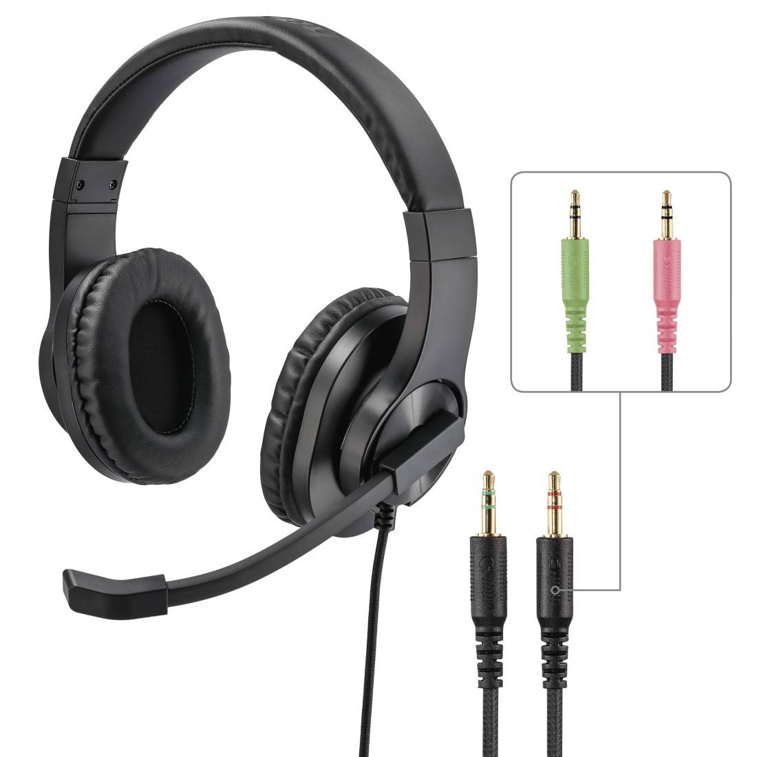 Hama Micro-casque supra-auriculaire filaire Stereo noir volume réglable, mise en sourdine du microphone ordinateur-4