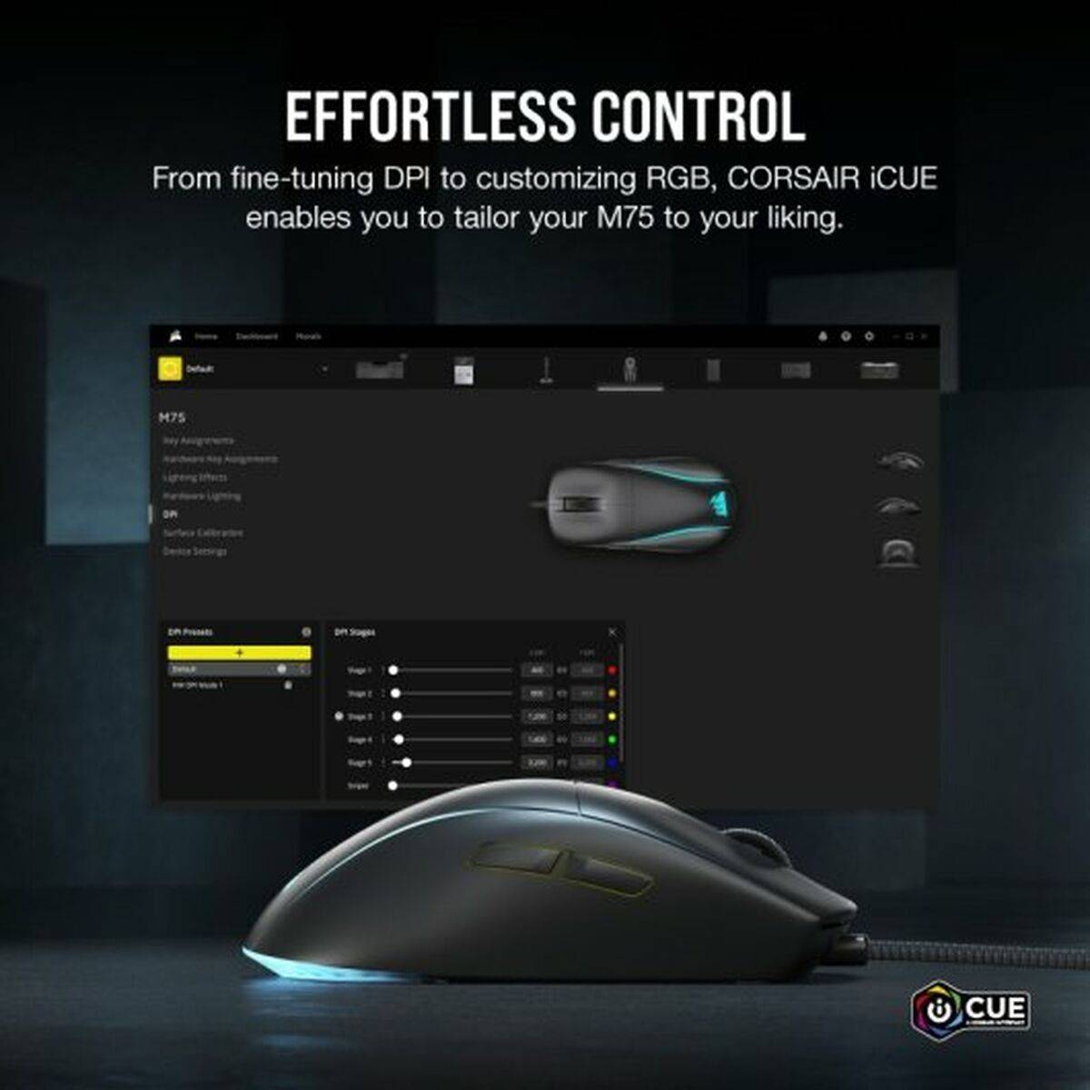 Corsair M75 Lightweight RGB, Optique, USB Type-A, 26000 DPI, Noir-2