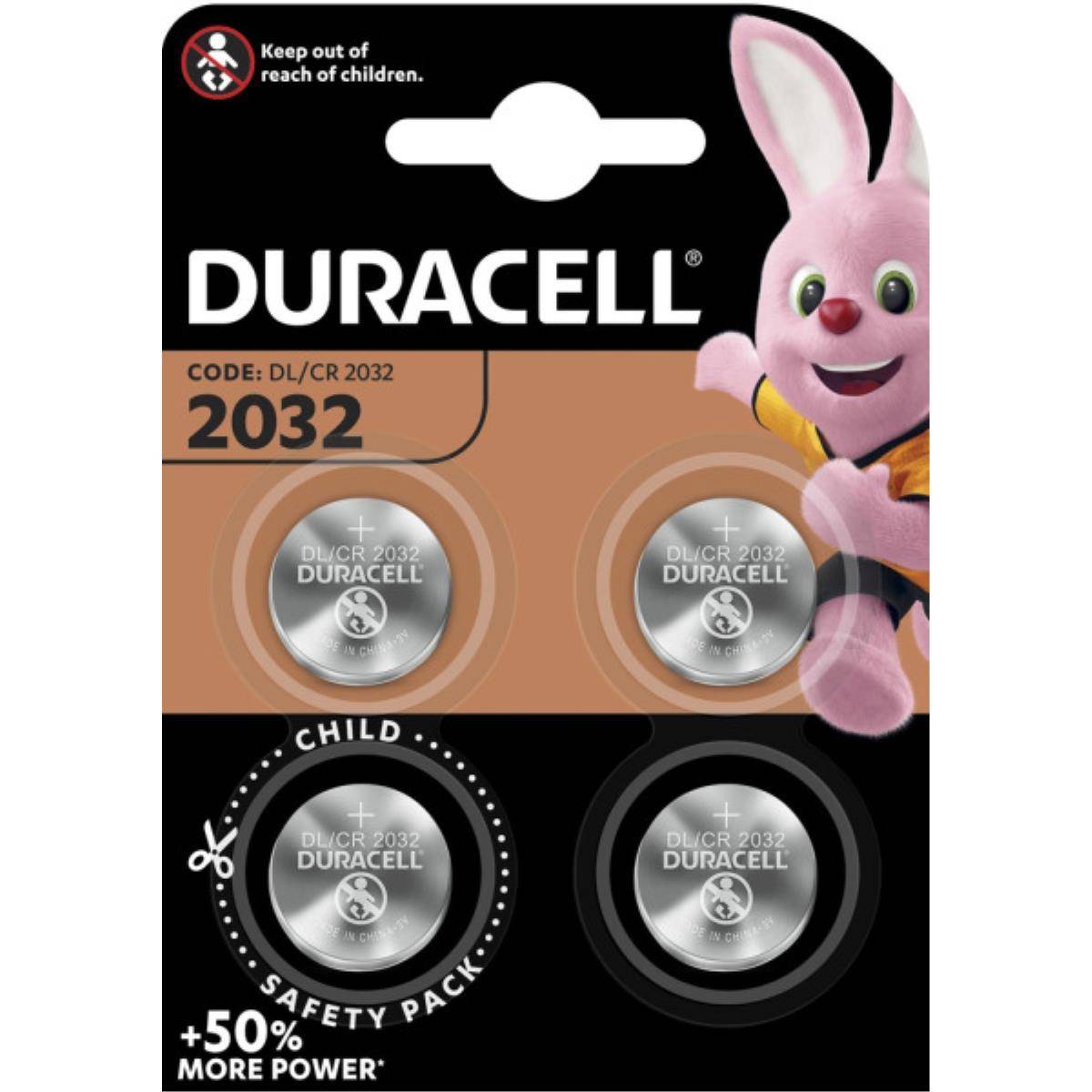 Pile Duracell au lithium, pile bouton, CR2032, électronique 3 V, blister de vente au détail (paquet de 4)-0
