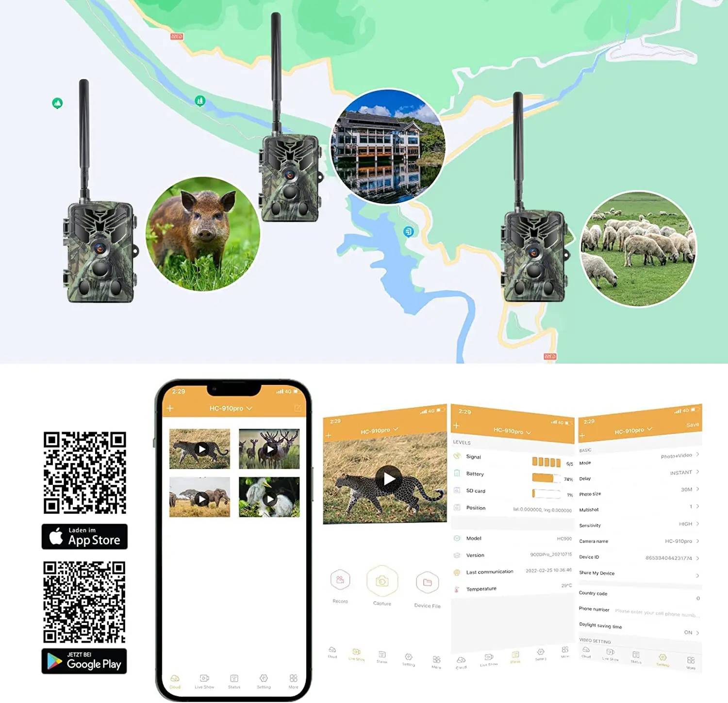 Caméra de Chasse à Batterie 5000 Mah 4K 30MP App Android iOs + 2 Batteries + SD 64Go YONIS-1