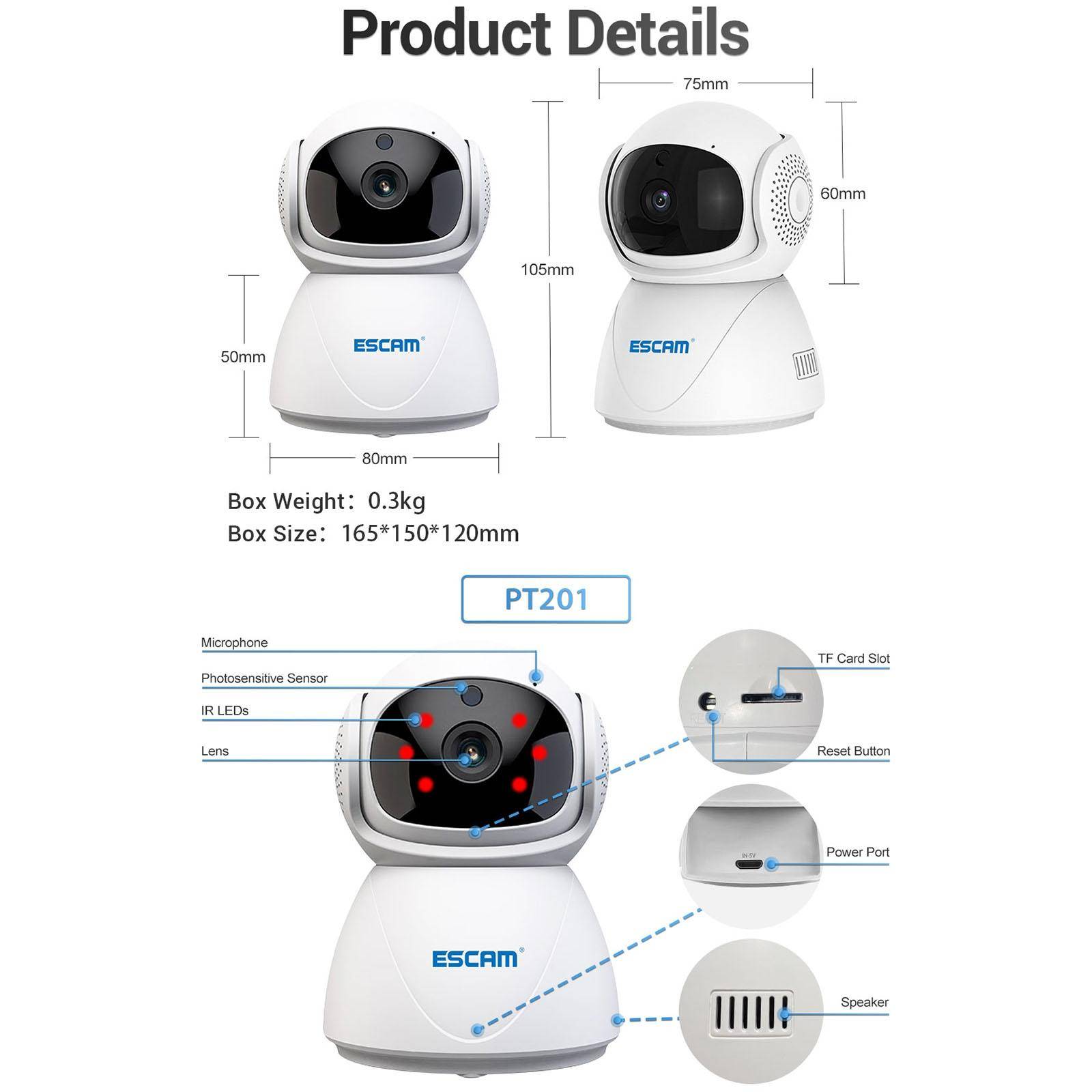 Caméra IP HD 1080P WiFi Double Bande Avec Vision Nocturne Détection Mouvement Audio Bidirectionnel ROM 32 Go YONIS-1