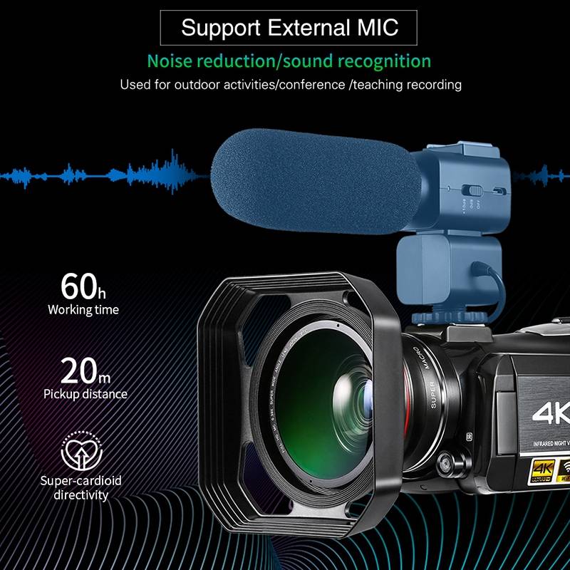 Caméscope Numérique 4K Ultra HD 13MP Vision Nocturne WiFi Avec Microphone Et Lumière De Remplissage YONIS-1