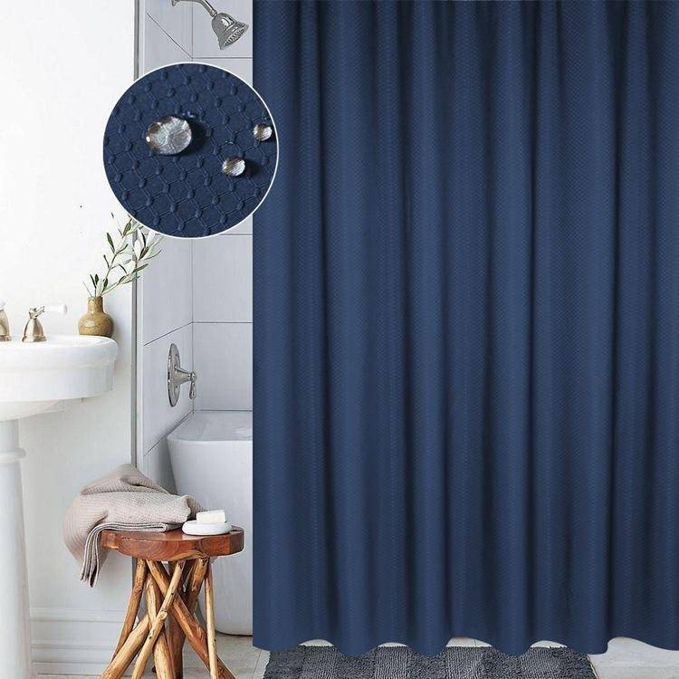 Rideau de Douche Étanche 12 Anneaux 220 X 200 Cm Anti-Moisissure Polyester Bleu YONIS-0