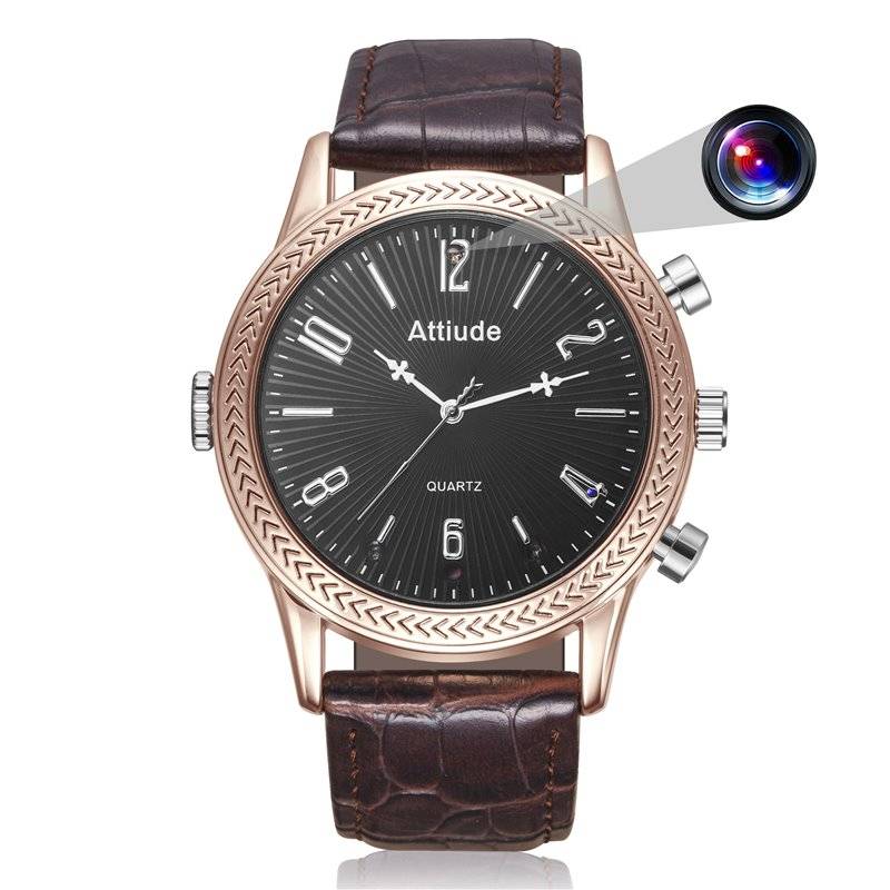 Montre Caméra Espion Full HD 1080p Bracelet Cuir Vision Nuit Détection Mouvement ROM 32 Go Or YONIS-0