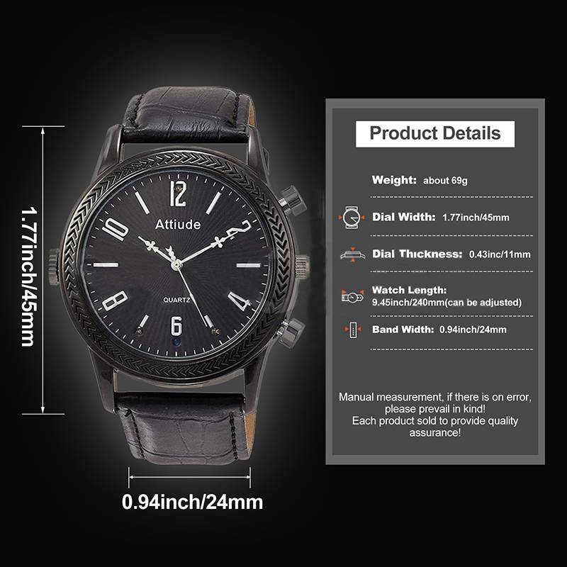 Montre Caméra Espion Full HD 1080p Bracelet Cuir Vision Nuit Détection Mouvement ROM 32 Go Or YONIS-1