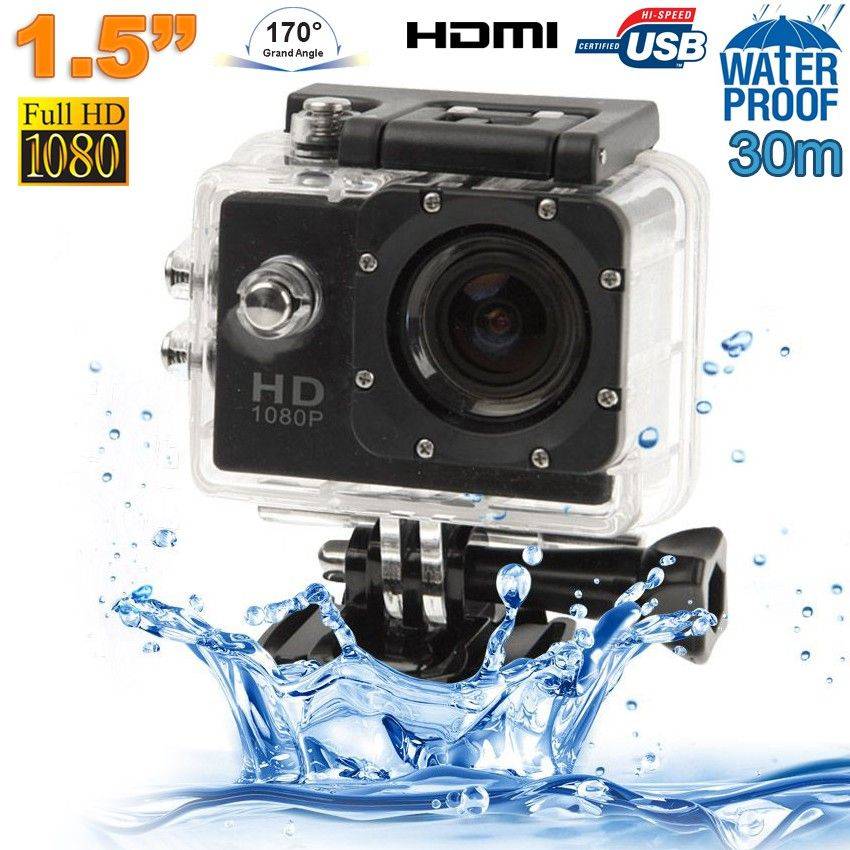 Caméra Sport Étanche 30 Mètres Caméra Waterproof Action Full HD 1080P 12Mp Noir + SD 4Go YONIS-1