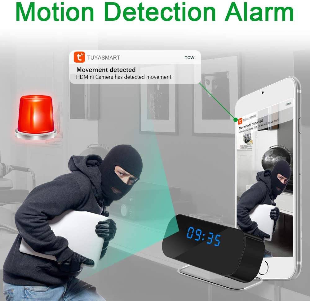 Réveil Caméra Espion Full HD 1080p Détection de Mouvement Infrarouge Wifi + SD 16Go YONIS-1