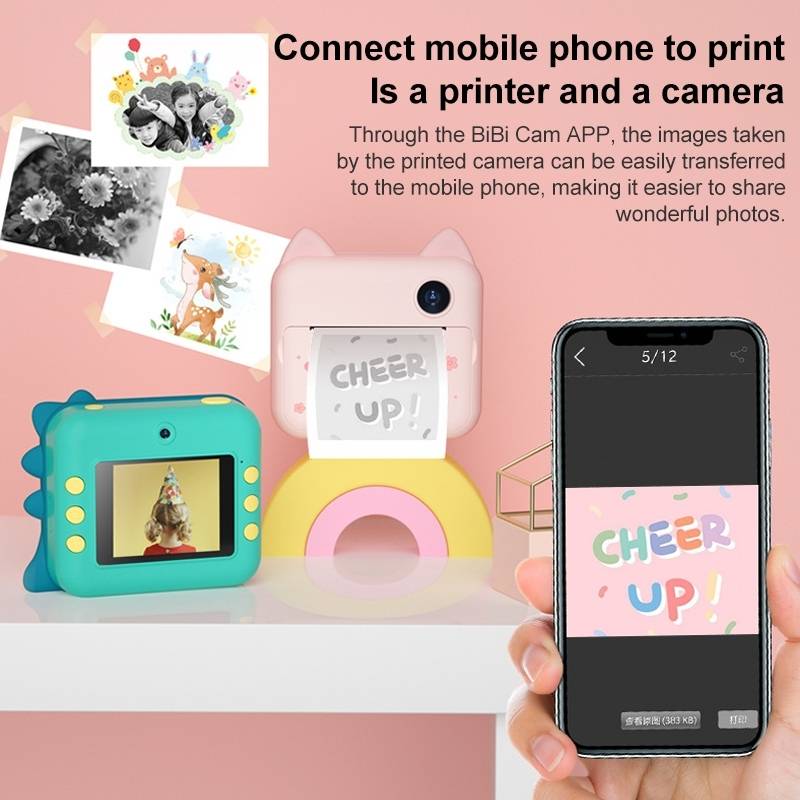 Appareil Photo Enfant Instantané 1200W Double Objectif Mini Imprimante Numérique Rose YONIS-1