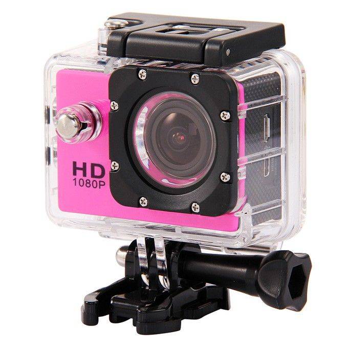 Camera Embarquée Sport LCD Caisson Étanche Waterproof 12 Mp Full HD 1080P Rose + SD 16Go YONIS-0