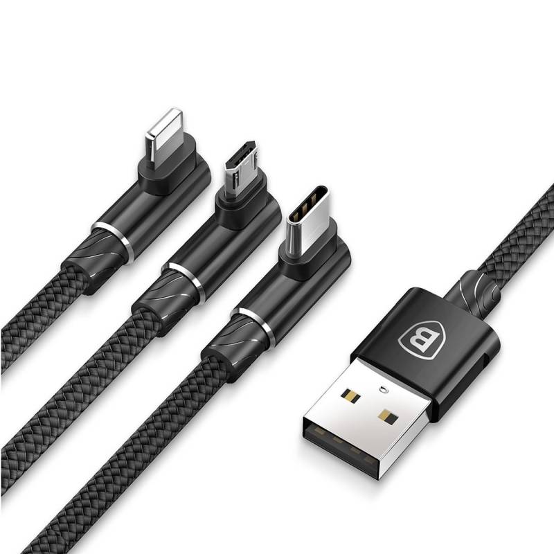 Triple Câble USB Vers Lightning USB-C Micro USB pour iPhone Samsung Xiaomi 1.2M Noir YONIS-0