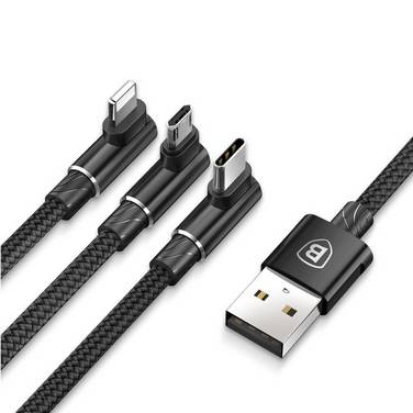 Triple Câble USB Vers Lightning USB-C Micro USB pour iPhone Samsung Xiaomi 1.2M Noir YONIS