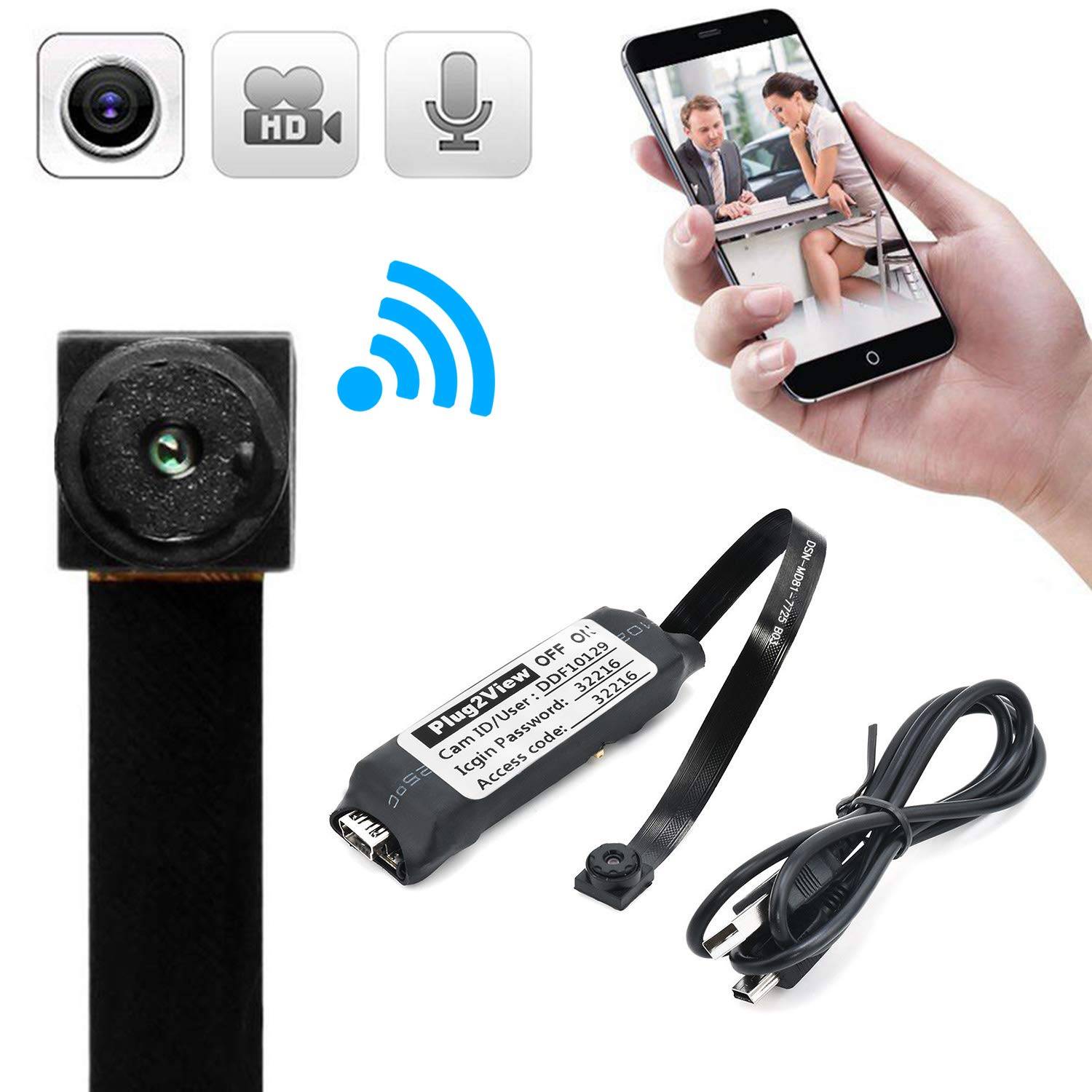 Mini Caméra Espion Wifi HD 1080P Détection de Mouvement Smartphone Iphone Pc USB + SD 4 Go - Yonis-1