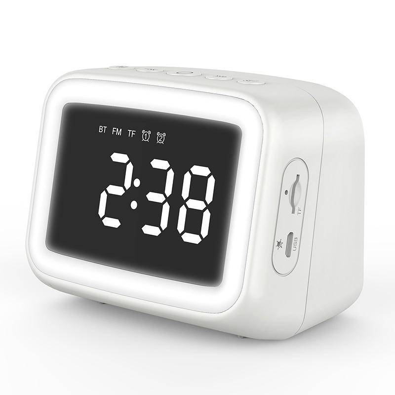Mini Enceinte Bluetooth HD Avec Miroir LED Alarme Double Température Réelle Haut-Parleur Mains-Libres Blanc YONIS-0