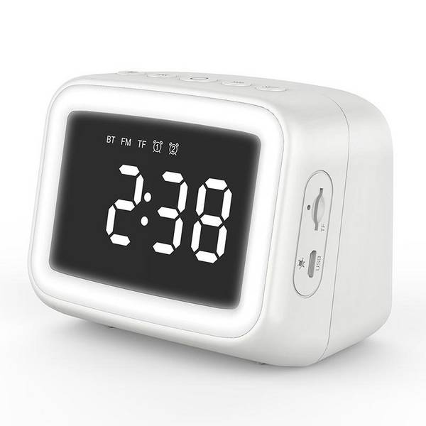 Mini Enceinte Bluetooth HD Avec Miroir LED Alarme Double Température Réelle Haut-Parleur Mains-Libres Blanc YONIS