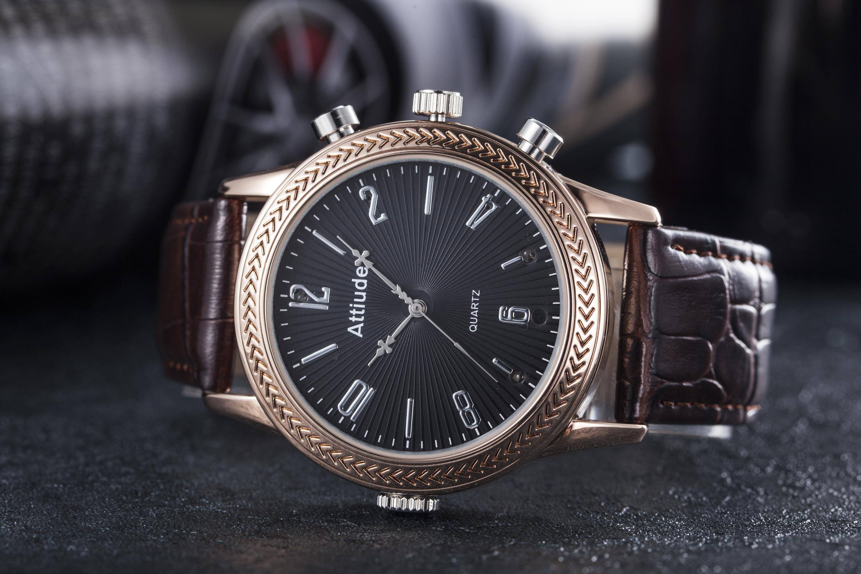 Montre Caméra Espion Full HD 1080p Bracelet Cuir Vision Nuit Détection Mouvement ROM 32 Go Or YONIS-3