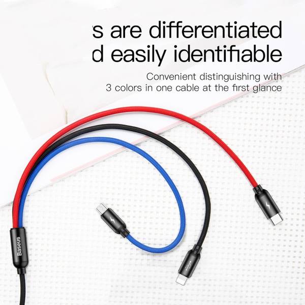 Triple Câble USB Vers Lightning USB-C Micro USB pour iPhone Samsung Xiaomi 30cm YONIS