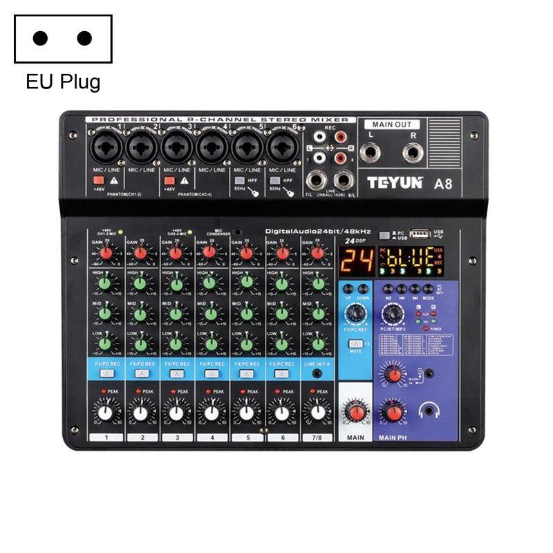 Table De Mixage 8 Canaux Avec Carte Son Mobile, Réduction De Bruit, Bluetooth 5.0, Enregistrement Interne YONIS-0