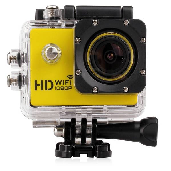 Caméra Wifi Sport Embarquée Plongée Caisson Caméscope 12Mp Full HD 1080P Jaune + SD 4Go YONIS