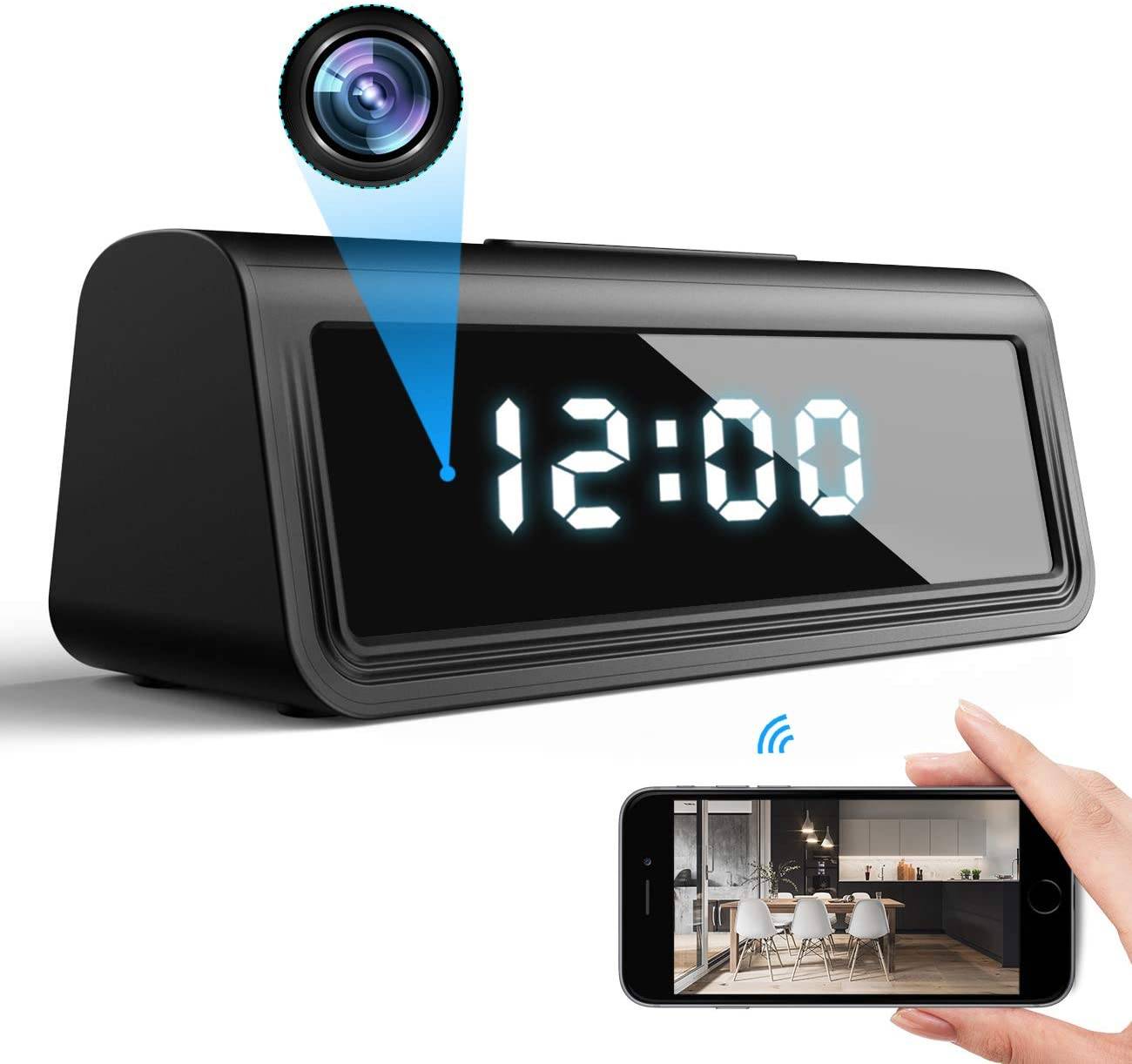 Réveil Caméra Espion 4K Infrarouge Horloge d'Espionnage Wifi Détecteur de Mouvement + SD 16Go YONIS-0